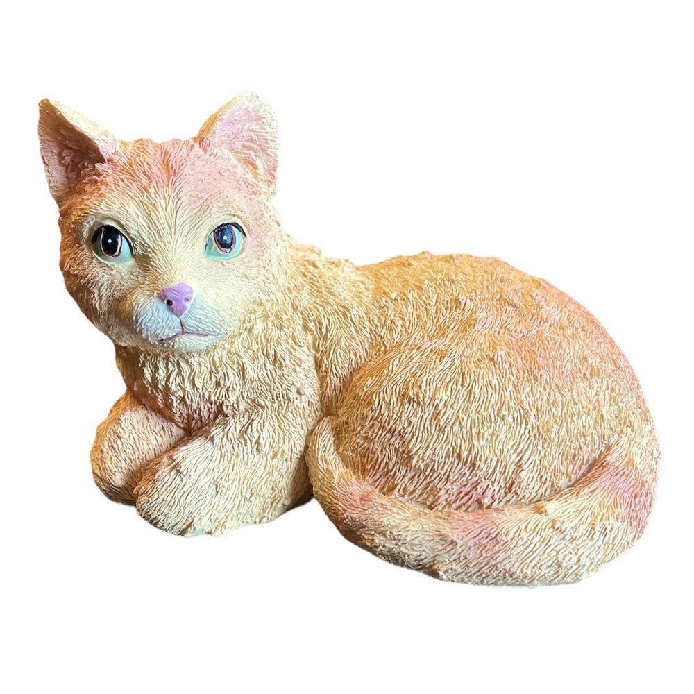 Vtg Hand-Painted Cat Kitten Orange Tabby Cat Figurine Statue Lying Down‎ - EUC